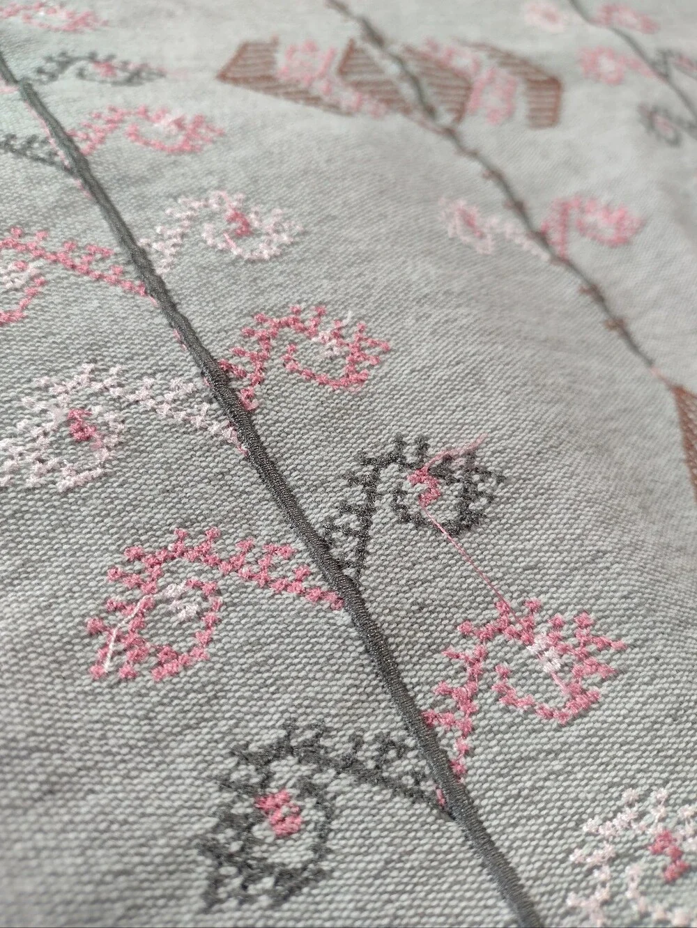 Anthropologie Cotton Linen Embroidered Natani Curtain Single Panel Grey Pink